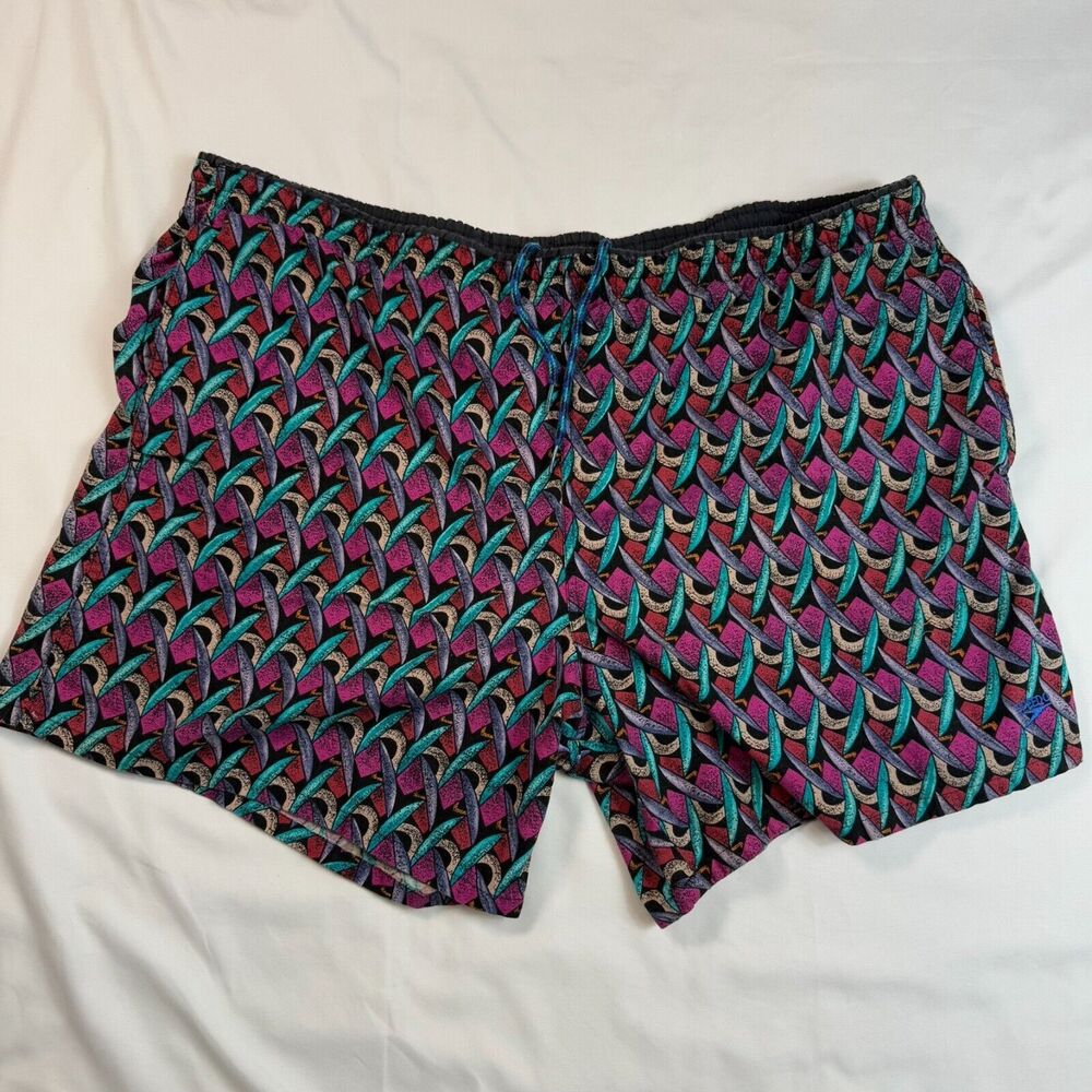 Vintage Speedo Shorts Swim Trunks Coogi Geometric‎ Print Mens Large Lined Netted